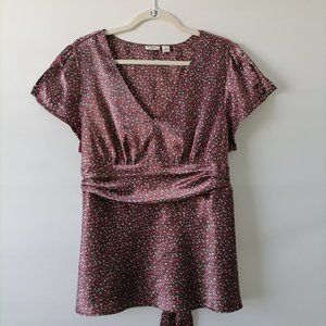 Cato Womens Multicolor Short Sleeve V Neck Stars Back Tie Blouse Top Size XL